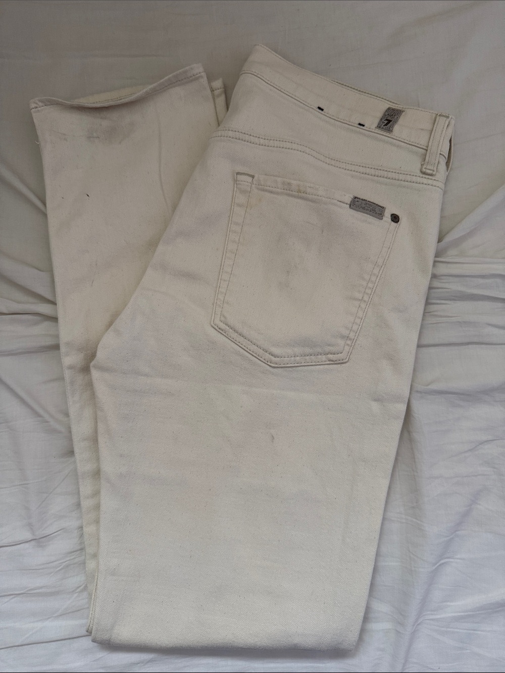 7 For All Mankind Off-White Slim Straight Jeans